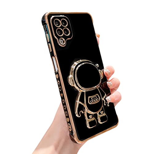 phylla Schutzhülle für Samsung Galaxy A12, Astronaut, versteckter Ständer, luxuriös, vergoldet, niedlicher Astronauten-Hülle mit Kameraschutz, weich, stoßfest, Ständer, Bumper mit seitlichem süßem von phylla