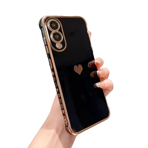 phylla Schutzhülle für Samsung Galaxy S25 Edge 16,8 cm (6,6 Zoll), süßes Liebesherz, vergoldete Kanten, luxuriös, elegante Schutzhülle für Damen, Kameraschutz, weich, stoßfest, Schwarz von phylla
