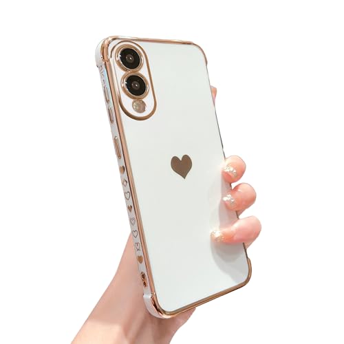 phylla Schutzhülle für Samsung Galaxy S25 Edge 16,8 cm (6,6 Zoll), süßes Liebesherz, vergoldete Kanten, luxuriöse, elegante Schutzhülle für Damen, Kameraschutz, weich, stoßfest, Weiß von phylla