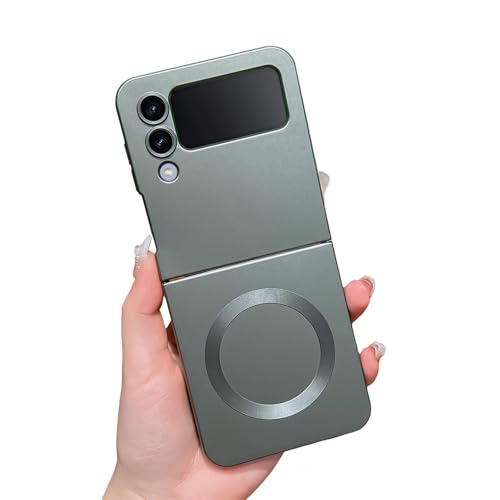 phylla Schutzhülle für Samsung Galaxy Z Flip 4, 17 cm (6,7 Zoll), 5g, kompatibel mit MagSafe, vollständiger Kameraschutz, dünn, luxuriös, magnetisch, einfarbig, weiches Silikon, Schwarz / Grün, Z Flip von phylla