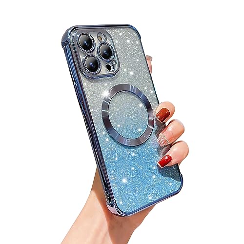 phylla for 2023 Pro Max 5g Magnetic Gardient Glitter Phone Case, Compatible with Magsafe, Luruxy Plating Cute Bling Clear Cover for Women Soft Shockproof Bumper for 2023 Pro Max 6.7 inch (Blue) von phylla