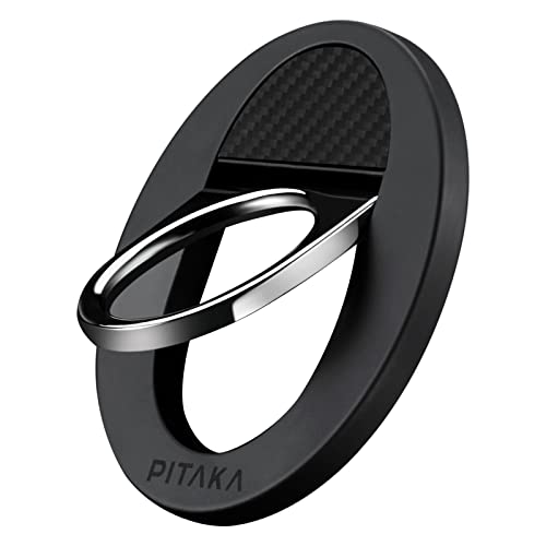 PITAKA Handy Ring Halterung Kompatibel mit Magsafe Magnetischer Griff Ring Halter mit NFC Funktion Einstellbar Fingerhalter für iPhone 15/14/13/12 Serie aus Aramidfaser [MagEZ Grip 2] Schwarz/Grau von pitaka