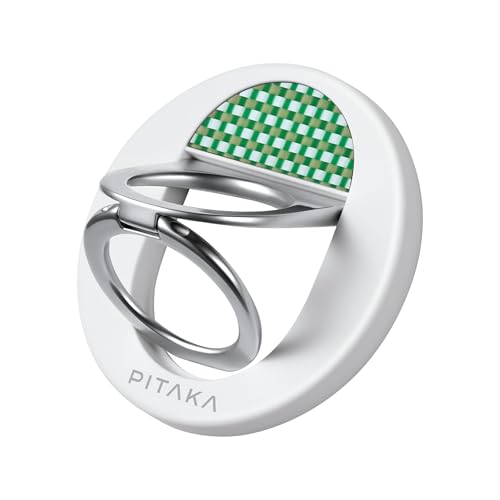 pitaka Handy Ring Halterung Magnetischer Griff Ring Halter mit Doppelring Einstellbar Fingerhalter Handy Ständer aus Aramidfaser für iPhone 16/15/14/13 Wald Grün von pitaka