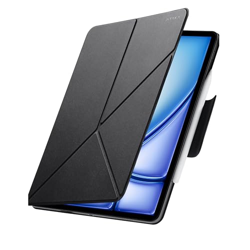 PITAKA Hülle für iPad Pro 11 2022/2021/2020/2018 Magnetische Folio mit Quer-/Hochformat Ultradünne Hülle mit Stifthalter Mehrwinkliger Ständer mit Auto Wake/Sleep aus PU Leder Schwarz [MagEZ Folio 2] von pitaka