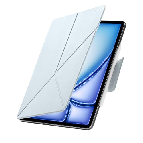 PITAKA Hülle für iPad Pro 12.9 2022/2021/2020/2018 Magnetische Folio mit Quer-/Hochformat Ultradünne Hülle mit Stifthalter Mehrwinkliger Stand mit Auto Wake/Sleep aus PU Leder Hellblau [MagEZ Folio 2] von pitaka