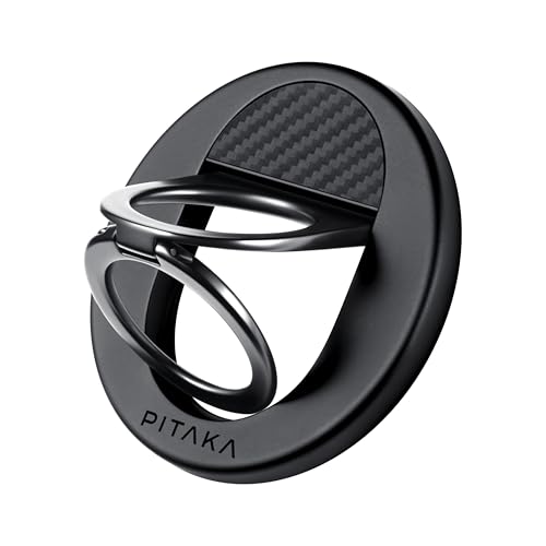 pitaka Handy Ring Halterung Magnetischer Griff Ring Halter mit Doppelring Einstellbar Fingerhalter Handy Ständer aus Aramidfaser für iPhone 16/15/14/13 Schwarz/Grau von pitaka