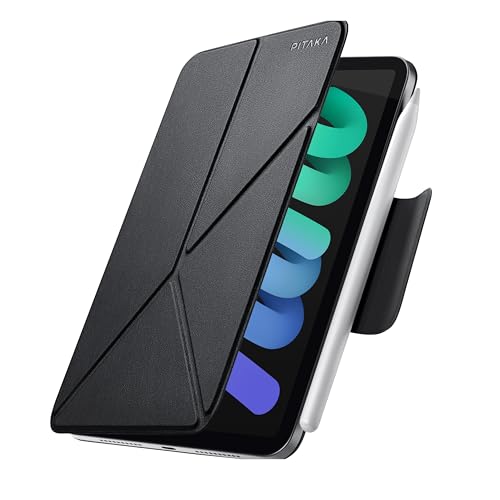 pitaka Hülle für iPad Mini 7/6 Magnetische Hülle für iPad Mini A17 Pro 2024 & iPad Mini 6 2021 Ultraleichte Schutzhülle mit Stifthalter Mehrwinkliger Stand us PU Leder Schwarz [MagEZ Folio 2] von pitaka