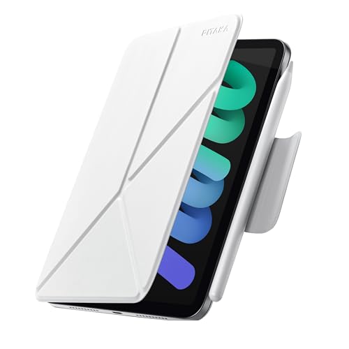 pitaka Hülle für iPad Mini 7/6 Magnetische Hülle für iPad Mini A17 Pro 2024 & iPad Mini 6 2021 Ultraleichte Schutzhülle mit Stifthalter Mehrwinkliger Stand us PU Leder Weiß [MagEZ Folio 2] von pitaka