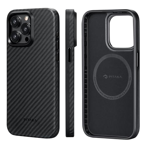 pitaka Hülle für iPhone 15 Pro Max Magnetische Schutzhülle mit Vollem Schutz Kompatibel mit Magsafe Dünne Hülle Kratzfest und Stoßfest aus 1500D Aramidfaser/TPU [MagEZ Case Pro 4] Schwarz/Grau von pitaka