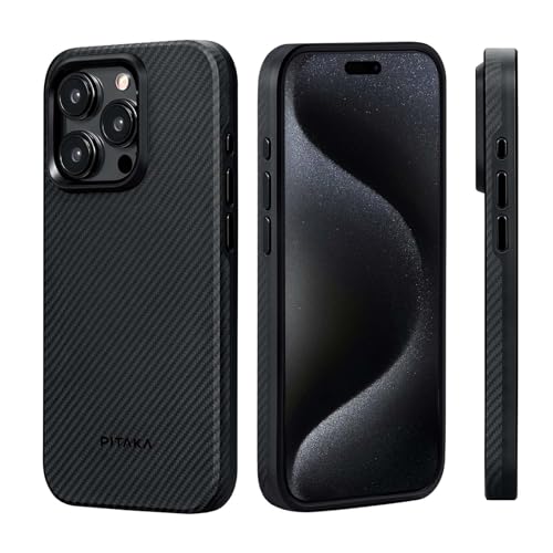 pitaka Hülle für iPhone 15 Pro Max Magnetische Schutzhülle mit Vollem Schutz Kompatibel mit Magsafe Dünne Hülle Kratzfest und Stoßfest aus 600D Aramidfaser/TPU [MagEZ Case Pro 4] Schwarz/Grau von pitaka