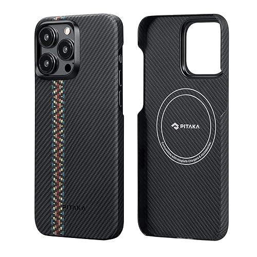 pitaka Hülle für iPhone 15 Pro aus 100% Aramidfaser mit Textur Haptik Kompatibel mit Magsafe Magnetische Schutzhülle Ultradünne Handyhülle mit Fusion Weaving [MagEZ Case 4] Rhapsodie von pitaka