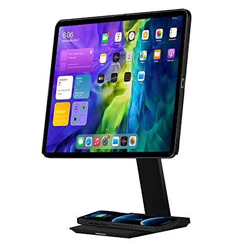 pitaka Magnetisch Tablet Ständer Verstellbare iPad Halterung mit 15W kabelloser Ladestation Premium iPad Halter kompatibel mit MagEZ Case 2 für iPad Pro und Allen Tablets [MagEZ Stand] Schwarz von pitaka