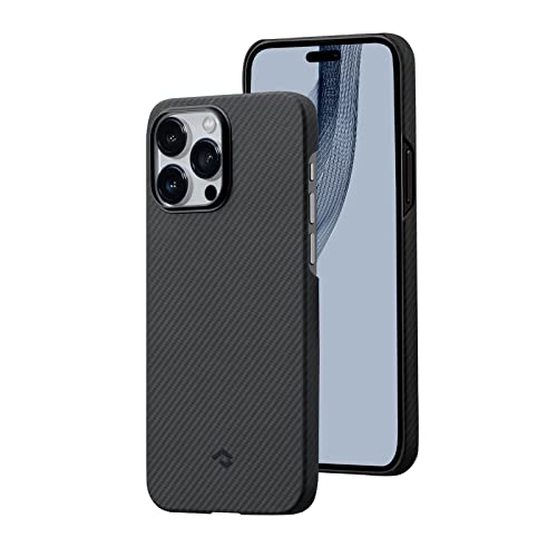 pitaka Ultradünne Hülle für iPhone 14 Pro Kompatibel mit Magsafe aus 600D Aramidfaser Magnetische Schutzhülle mit Kameraschutz Kratzfeste Handyhülle Minimalismus [MagEZ Case 3] Schwarz/Grau von pitaka