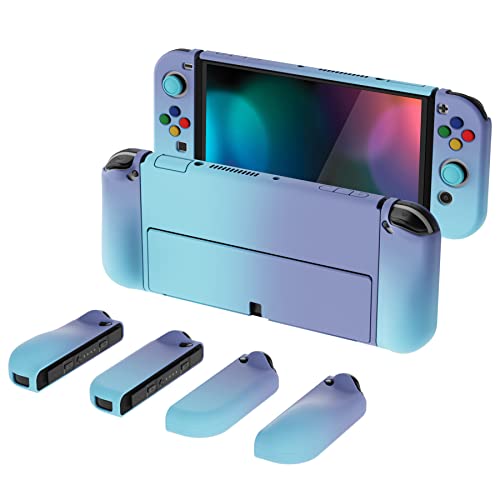 PlayVital AlterGrips Hülle für Nintendo Switch OLED, Joy Con Slim Case Schutzhülle Zubehör, Ergonomsche Grip mit Thumbstick Caps&Tasten Kappen für Nintendo Switch OLED(Farbgradient Blau Lila) von playvital