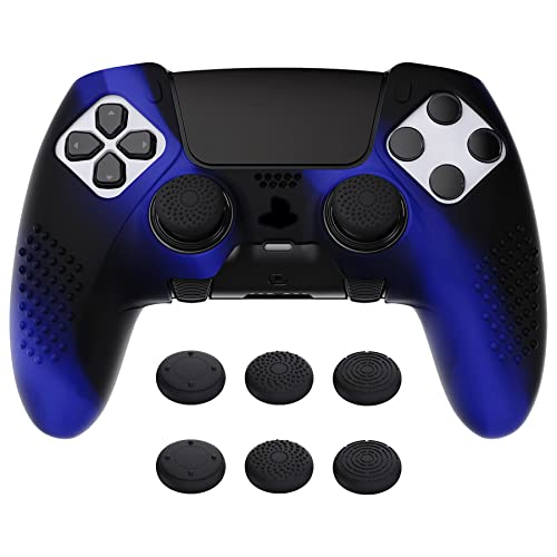 playvital Anti-Rutsche Hülle für ps5 Edge Controller,Case Schutzhülle Hülle Skin aus weichem Gummi mit 6 Stück Stick Kappen für PS5 Edge Wireless Controller(3D Noppen Edition,Blau & Schwarz) von playvital