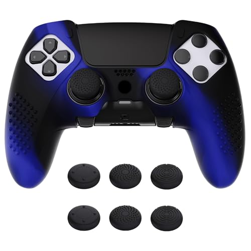 playvital Anti-Rutsche Hülle für ps5 Edge Controller,Case Schutzhülle Hülle Skin aus weichem Gummi mit 6 Stück Stick Kappen für PS5 Edge Wireless Controller(3D Noppen Edition,Blau & Schwarz) von playvital