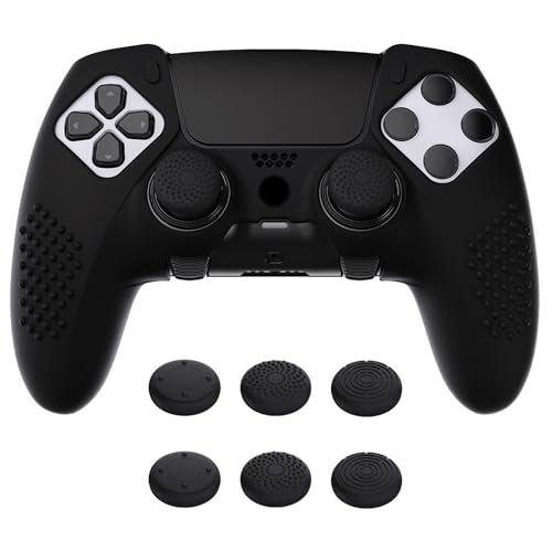 PlayVital Anti-Rutsche Hülle für ps5 Edge Controller,Case Schutzhülle Hülle Skin aus weichem Gummi mit 6 Stück Stick Kappen für PS5 Edge Wireless Controller(3D Noppen Edition,Schwarz) von playvital