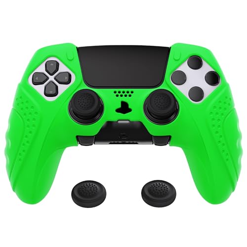 PlayVital Anti-Rutsche Hülle für ps5 Edge Controller,Case Schutzhülle Hülle Skin aus weichem Gummi mit 6 Stück Stick Kappen für PS5 Edge Wireless Controller(Guardian Edition,Grün) von playvital