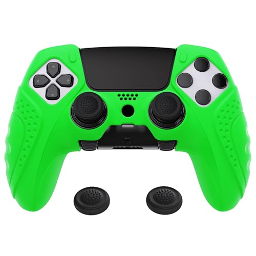 PlayVital Anti-Rutsche Hülle für ps5 Edge Controller,Case Schutzhülle Hülle Skin aus weichem Gummi mit 6 Stück Stick Kappen für PS5 Edge Wireless Controller(Guardian Edition,Grün) von playvital