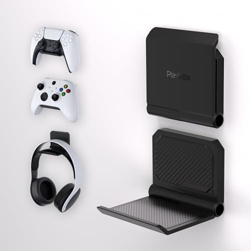 PlayVital FOLD Wandhalterung Controller Halter für PS5/4,Faltbarer Wandständer für Xbox Series X/S,Switch Pro, Gaming Kopfhörer Ständer für Xbox Wireless Headset, für Pulse 3D Headset-Schwarz(2 Stück) von playvital