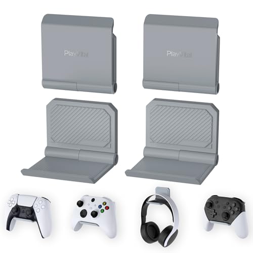 playvital FOLD Wandhalterung Controller für PS5/4,Gaming Kopfhörer Ständer,Faltbarer Wandständer für Xbox Series X/S,Switch Pro,Halter für Xbox Wireless Headset, für Pulse 3D Headset-Grau(4 Stück) von playvital