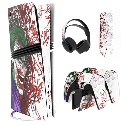 PlayVital Full Set Skin Sticker für ps5 Pro Konsole Digital & Disc Edition, Vinyl Aufkleber Schutzfolie Zubehör für ps5 Pro Controller & Headset & Ladestation & Fernbedienung-Clown Hahaha von playvital