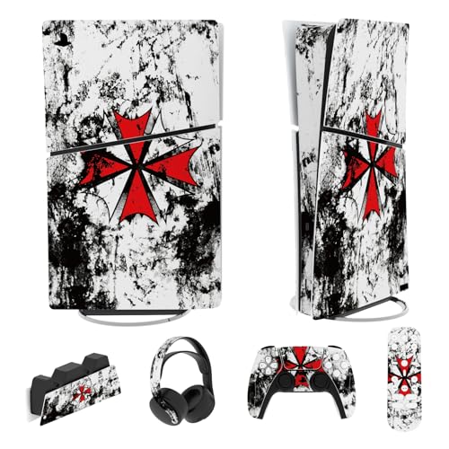 PlayVital Full Set Skin Sticker für ps5 Slim Konsole Digital Edition,Aufkleber Vinyl-Skin Stickers Schutzfolie Folie für ps5 Controller,Ladestation, Headset,Medienfernbedienung-Biological Hazard von playvital