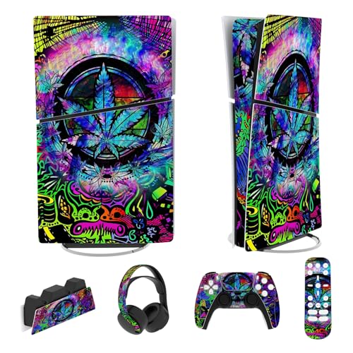 PlayVital Full Set Skin Sticker für ps5 Slim Konsole Digital Edition,Aufkleber Vinyl-Skin Stickers Schutzfolie Folie für ps5 Controller,Ladestation, Headset,Medienfernbedienung-Farbiges Blatt von playvital