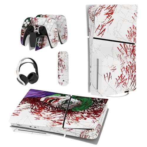 PlayVital Full Set Skin Sticker für ps5 Slim Konsole Disc Edition,Aufkleber Vinyl-Skin Stickers Schutzfolie Folie für ps5 Controller,Ladestation, Headset,Medienfernbedienung-Clown Hahaha von playvital