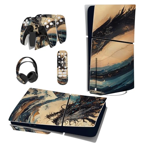 PlayVital Full Set Skin Sticker für ps5 Slim Konsole Disc Edition,Aufkleber Vinyl-Skin Stickers Schutzfolie Folie für ps5 Controller,Ladestation, Headset,Medienfernbedienung-Sturmdrache von playvital