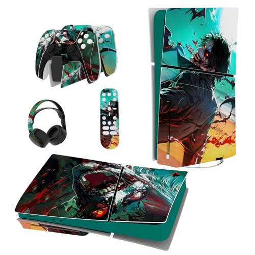 playvital Full Set Skin Sticker für ps5 Slim Konsole Disc Edition,Aufkleber Vinyl-Skin Stickers Schutzfolie Folie für ps5 Controller,Ladestation, Headset,Medienfernbedienung-Wütender Zombie von playvital