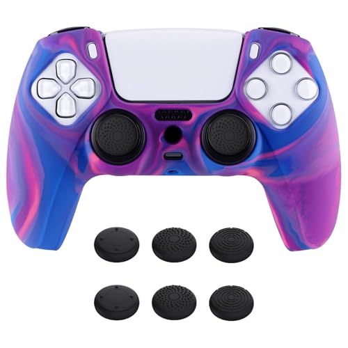 PlayVital Silikon Hülle für ps5 Controller,Case Anti-Rutsche Schutzhülle Hülle Griffe Skin Weiches Gummi Grips für Playstation 5 Wireless Controller(Dreifarbig Pink & Lila & Blau) von playvital