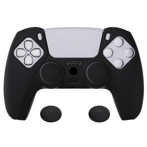 PlayVital Silikon Hülle für ps5 Controller,Case Anti-Rutsche Schutzhülle Hülle Griffe Skin Weiches Gummi Grips für Playstation 5 Wireless Controller(Schwarz) von playvital