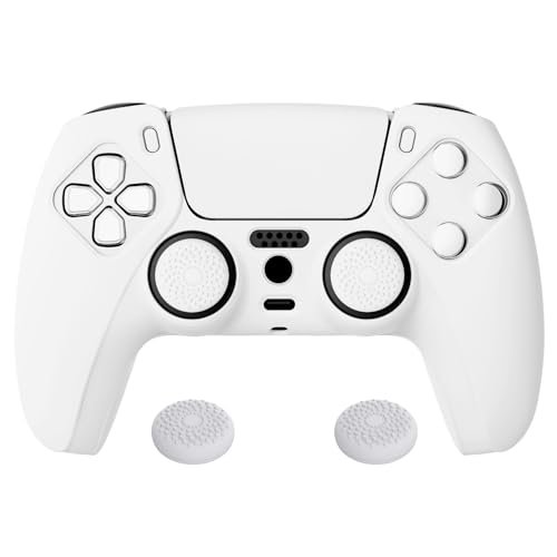 PlayVital Silikon Hülle für ps5 Controller,Case Anti-Rutsche Schutzhülle Hülle Griffe Skin Weiches Gummi Grips für Playstation 5 Wireless Controller(Weiß) von playvital