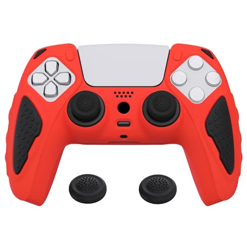 PlayVital Silikon Hülle für ps5 Controller,Case Zubehör Anti-Rutsche Schutzhülle Hülle Griffe Skin Weiches Gummi Grips für Playstation 5 Wireless Controller(Ritter Edition,Rot & Schwarz) von playvital