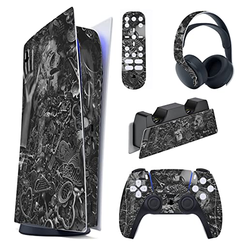 PlayVital Skin Decal Stickers Kompatibel mit ps5 Konsole Digital Edition, Aufkleber Schutzfolie Vinyl-Skin Stickers für ps5 Konsole,Controller,Ladestation,Headset,Medienfernbedienung-Cyborg Wreck von playvital