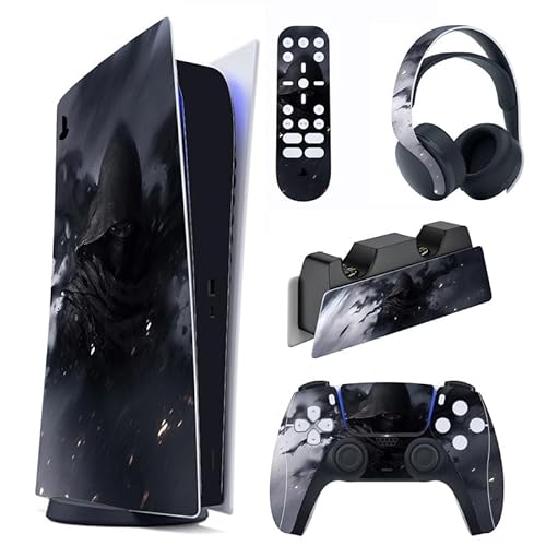 playvital Skin Kompatibel mit ps5 Konsole Digital Edition,Aufkleber Vinyl-Skin Schutzfolie Stickers für PS5 Konsole,Controller,Ladestation,Headset,Medienfernbedienung-Schattenmöder von playvital