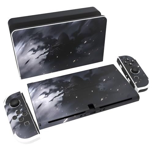 PlayVital Skin Sticker für Nintendo Switch OLED Modell,Aufkleber Sticker Decal Folie Abziehbild Faceplates Klebefolie für Switch OLED Konsole&Joy Con&Dock&Grip(Schattenmöder) von playvital