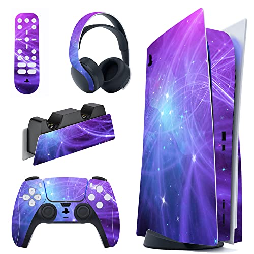 playvital Skin Stickers für ps5 Konsole Regular Edition,Aufkleber Vinyl-Skin Stickers Schutzfolie Folie für PS5 Konsole,Controller,Ladestation,Headset,Medienfernbedienung-Spur eines Meteors von playvital