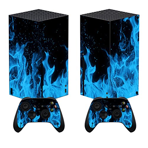 PlayVital Skin für Xbox Series X, Aufkleber Vinyl-Skins Schutzfolie Wrap Abziehbild Abdeckung Stickers für Xbox Series X Konsole Controller-Blaue Flamme von playvital