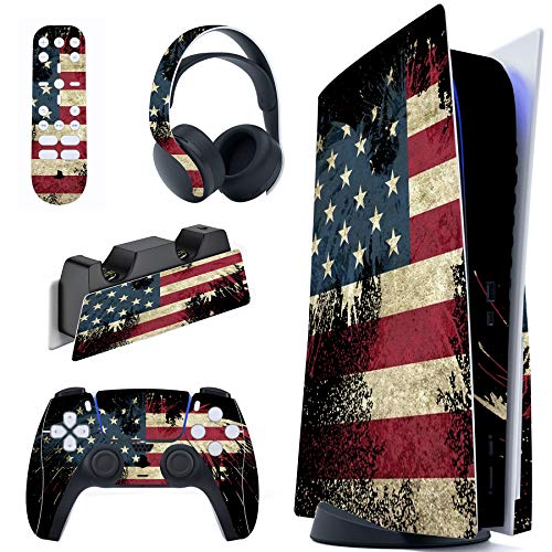 PlayVital Skin für ps5 Konsole Regular Edition,Aufkleber Vinyl-Skin Stickers Schutzfolie Folie für PS5 Konsole,Controller,Ladestation, Headset,Medienfernbedienung-Flagge von playvital