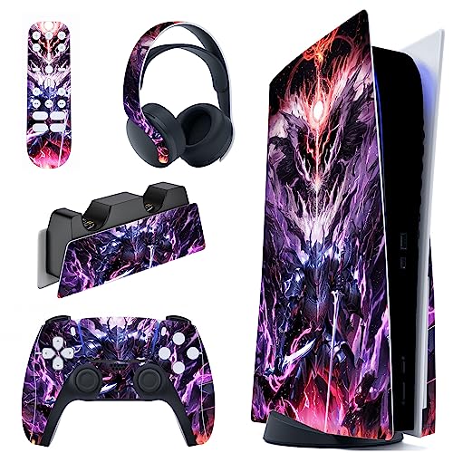 PlayVital Skin für ps5 Konsole Regular Edition,Aufkleber Vinyl-Skin Stickers Schutzfolie Folie für PS5 Konsole,Controller,Ladestation,Headset,Medienfernbedienung-Böser Ritter von playvital