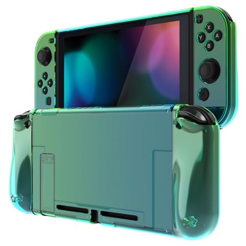 PlayVital Upgraded Dockable Case für Nintendo Switch Joycon, Ergonomische Hülle für Nintendo Switch, trennbare Schutzhülle Tasche für Joy Con(Farbverlauf Transluzent Grün Blau) von playvital
