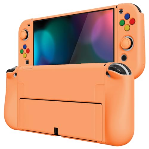 playvital ZealProtect Weiche Schutzhülle für Nintendo Switch OLED Konsole Joy Con, Case Hülle Cover Zubehör für Nintendo Switch OLED mit Sticks Kappen & ABXY Richtungstastenkappen(Aprikosengelb) von playvital