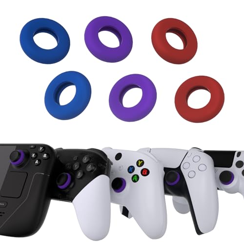 playvital 3 Paare Premium Stoßdämpfer Ring für Thumbstick,Zubehör Zielhilfe für ps5/für ps4/für Xbox Series X/S/für Xbox One/Xbox 360/für Switch Pro Controller/für Steam Deck(Rot Lila Blau) von playvital