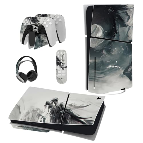 PlayVital Full Set Skin Sticker für ps5 Slim Konsole Disc Edition,Aufkleber Vinyl-Skin Stickers Schutzfolie Folie für ps5 Controller,Ladestation, Headset,Medienfernbedienung-Tintengeistdrache von playvital