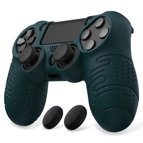 playvital Line & Dot Hülle für ps4 Controller, Case Zubehör Anti-Rusche weiche Schutzhülle für ps4 Slim und für ps4 Pro Controller mit Stick Kappen(Renngrün) von playvital