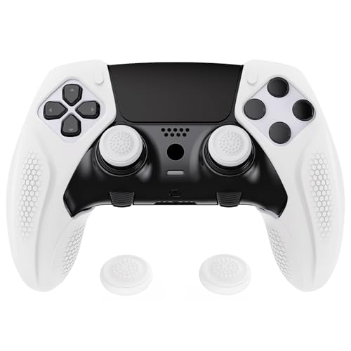 playvital Ninja Edition Anti-Rutsch halb-überdachte Hülle Case Skin für ps5 Edge Controller, Ergonomischer Schutzhülle Silikonhülle für ps5 Edge Wireless Controller mit Thumbsticks Kappen-Weiß von playvital