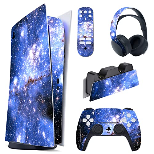 PlayVital Skin Kompatibel mit ps5 Konsole Digital Edition, Aufkleber Vinyl-Skin Schutzfolie Stickers für PS5 Konsole,Controller,Ladestation,Headset,Medienfernbedienung-Blaue Galaxie von playvital