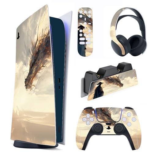 PlayVital Skin Kompatibel mit ps5 Konsole Digital Edition,Aufkleber Vinyl-Skin Schutzfolie Stickers für PS5 Konsole,Controller,Ladestation,Headset,Medienfernbedienung-Begegnung des Wolkenwanderers von playvital